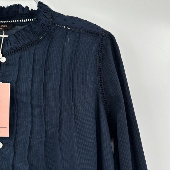 Quince Women's Textured Cotton Peasant Blouse sz S Small Navy Blue NWT Boho Top - Picture 3 of 8